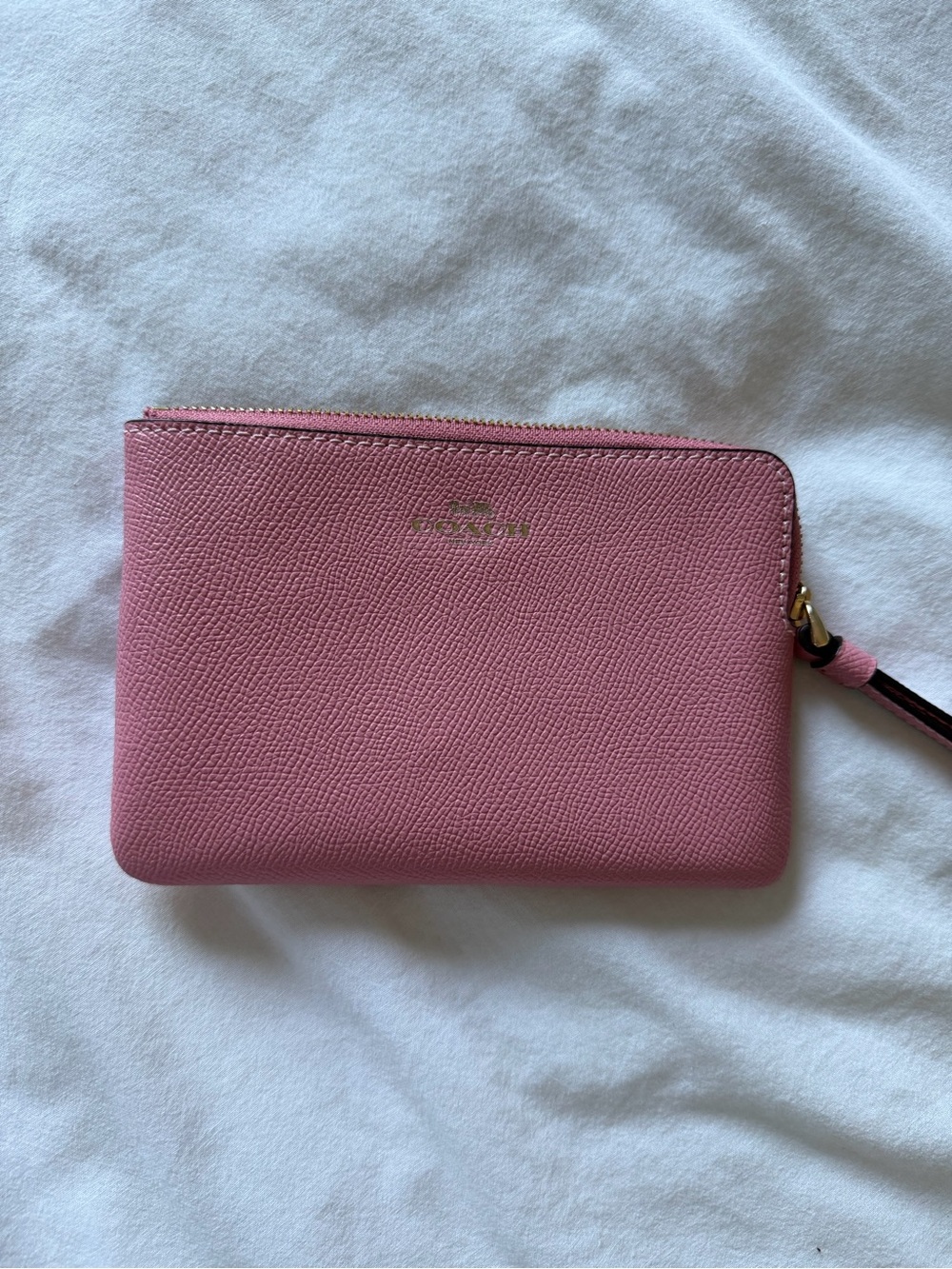 Coach Pink Pebbled Leather Wristlet Pouch with Gold Hardware